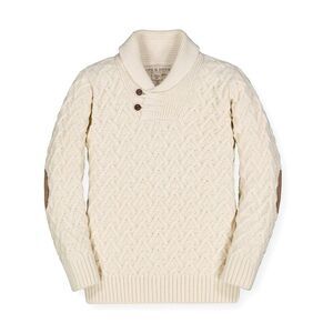 Hope & Henry -  Boys' Shawl Collar Cable Sweater (Ivo White